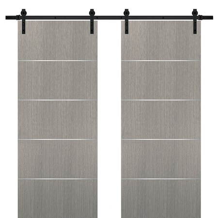 Sartodoors Double 64x80 Hardware Planum 0020 Grey Oak Top Mount 13' Rail Hangers Set Modern Hall Bathroom PLANUM20DB-SD-64